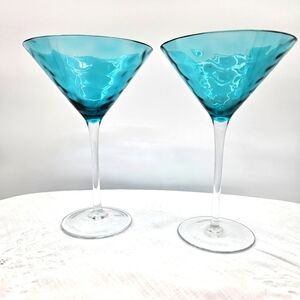 Teal Blue Optic Design Martini Glasses Set‎ of Two